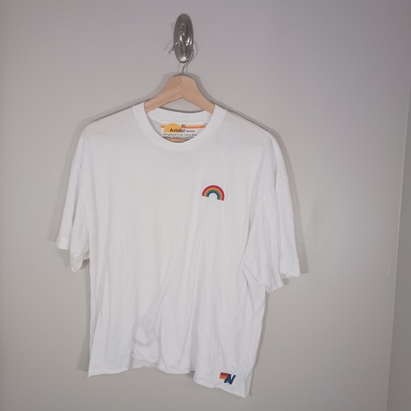 Aviator Nation Tops - Aviator Nation White Rainbow Logo Tee Size XL Made in USA Casual Graphic Shirt